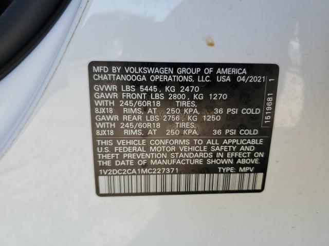 1V2DC2CA1MC227371 - 2021 VOLKSWAGEN ATLAS CROS SE Белый фото 13