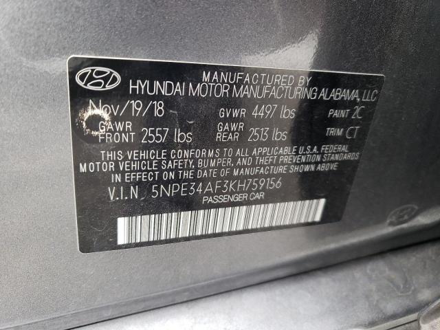 5NPE34AF3KH759156 - 2019 HYUNDAI SONATA LIMITED GRAY photo 12