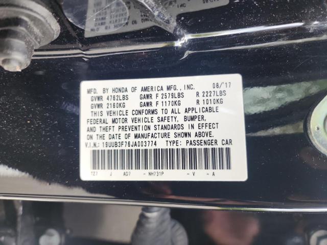 19UUB3F76JA003774 - 2018 ACURA TLX ADVANCE BLACK photo 10