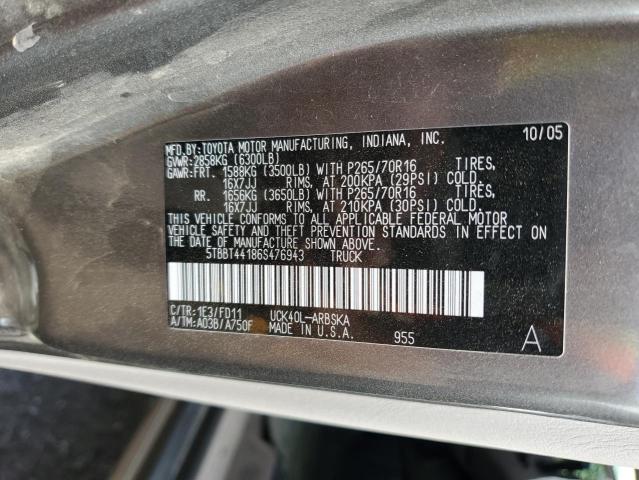 5TBBT44186S476943 - 2006 TOYOTA TUNDRA ACCESS CAB SR5 GRAY photo 12