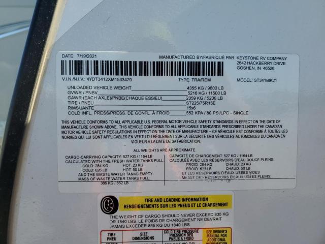 4YDT3412XM1533479 - 2021 KEYSTONE SPRINTER GRAY photo 10