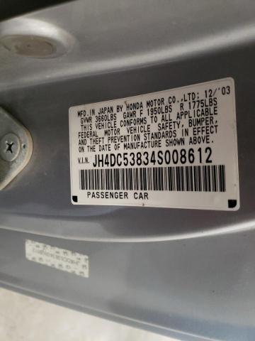 JH4DC53834S008612 - 2004 ACURA RSX SILVER photo 12