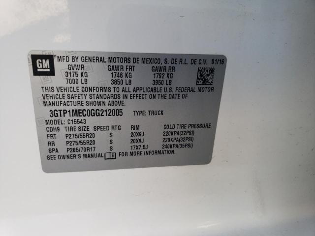 3GTP1MEC0GG212005 - 2016 GMC SIERRA C1500 SLE WHITE photo 12