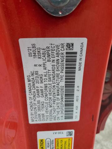 2HGFE2F54NH502802 - 2022 HONDA CIVIC SPORT 红色 照片 12