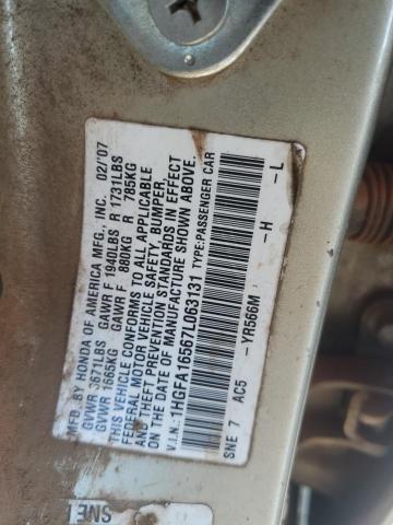 1HGFA16567L063131 - 2007 HONDA CIVIC LX GOLD photo 13