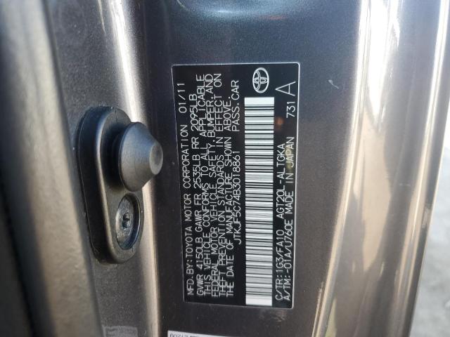 JTKJF5C74B3018861 - 2011 TOYOTA SCION TC ნაცრისფერი ფოტო 12