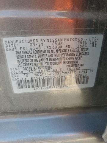 3N1AB7APXKY423960 - 2019 NISSAN SENTRA S GRAY photo 13