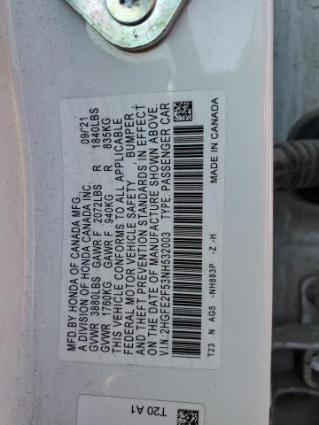 2HGFE2F53NH532003 - 2022 HONDA CIVIC SPORT 白色 照片 12