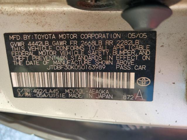 JTDBF30K050163989 - 2005 TOYOTA CAMRY LE BEIGE photo 12