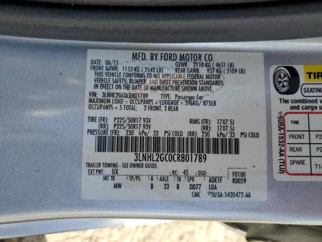 3LNHL2GC0CR801789 - 2012 LINCOLN MKZ SILVER photo 12