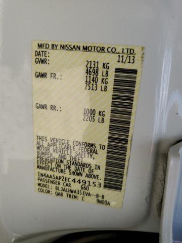 1N4AA5AP2EC449153 - 2014 NISSAN MAXIMA S WHITE photo 12
