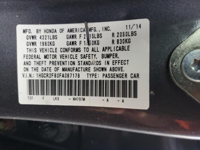 1HGCR2F80FA067178 - 2015 HONDA ACCORD EXL GRAY photo 12