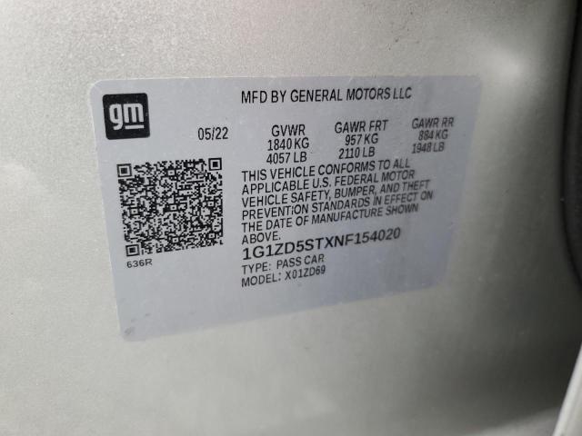 1G1ZD5STXNF154020 - 2022 CHEVROLET MALIBU LT SILVER photo 12