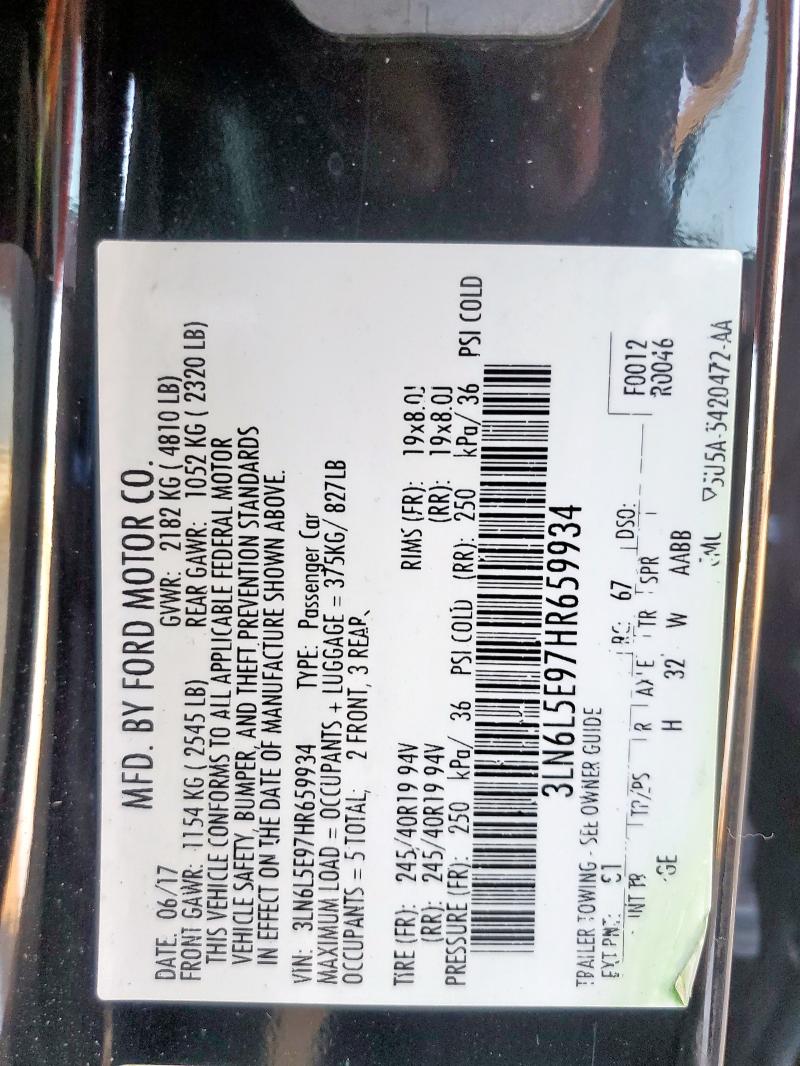 3LN6L5E97HR659934 - 2017 LINCOLN MKZ RESERVE შავი ფოტო 12