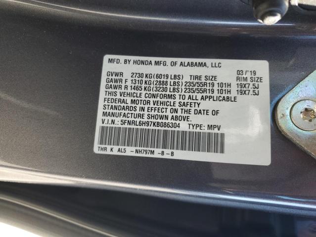 5FNRL6H97KB086304 - 2019 HONDA ODYSSEY ELITE Grau Foto 13