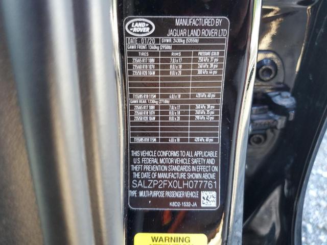 SALZP2FX0LH077761 - 2020 LAND ROVER RANGE ROVE SE BLACK photo 13