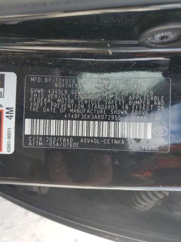 4T4BF3EK3AR072955 - 2010 TOYOTA CAMRY BASE BLACK photo 12