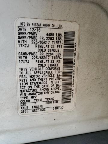 JN8AT2MT4HW137404 - 2017 NISSAN ROGUE S WHITE photo 14