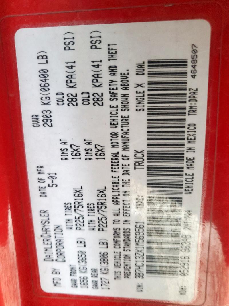 3B7HC13ZX1M569561 - 2001 DODGE RAM 1500 წითელი ფოტო 12