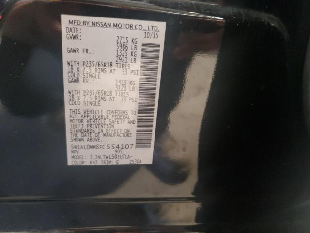 5N1AL0MM8FC554107 - 2015 INFINITI QX60 BLACK photo 13