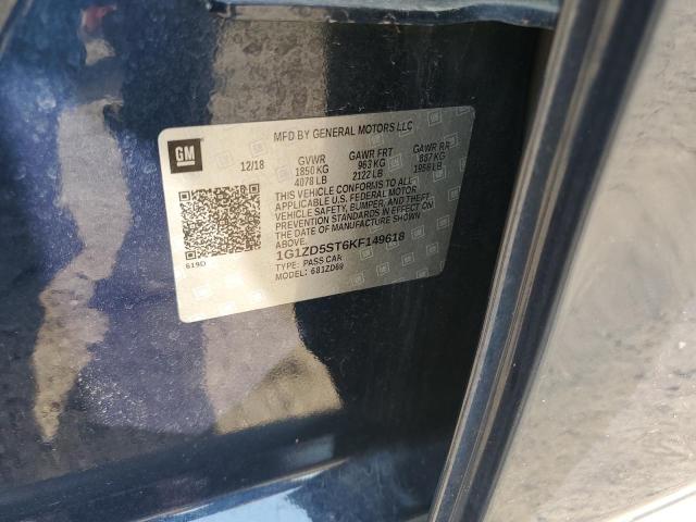 1G1ZD5ST6KF149618 - 2019 CHEVROLET MALIBU LT 蓝色 照片 12