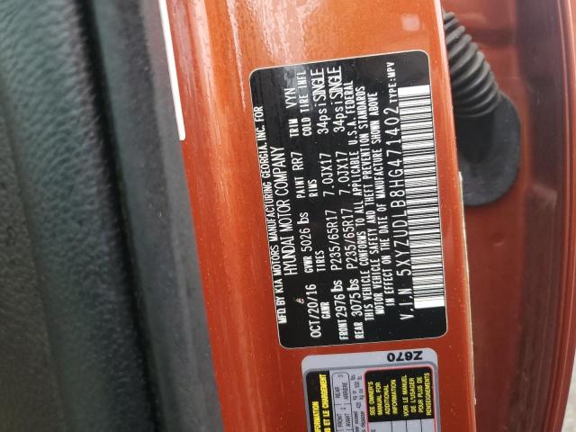 5XYZUDLB8HG471402 - 2017 HYUNDAI SANTA FE S ORANGE photo 14