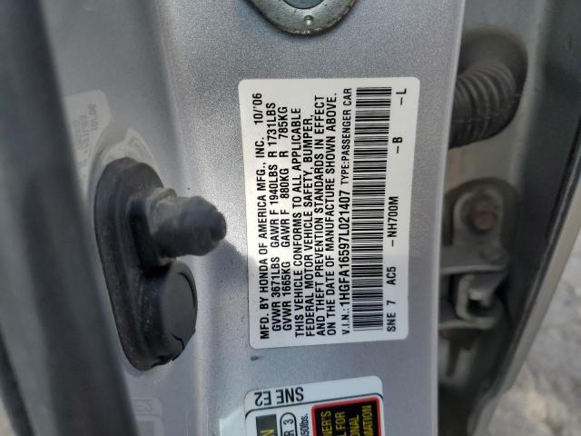 1HGFA16597L021407 - 2007 HONDA CIVIC LX SILVER photo 12