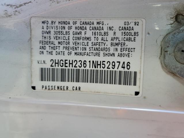 2HGEH2361NH529746 - 1992 HONDA CIVIC VX WHITE photo 12