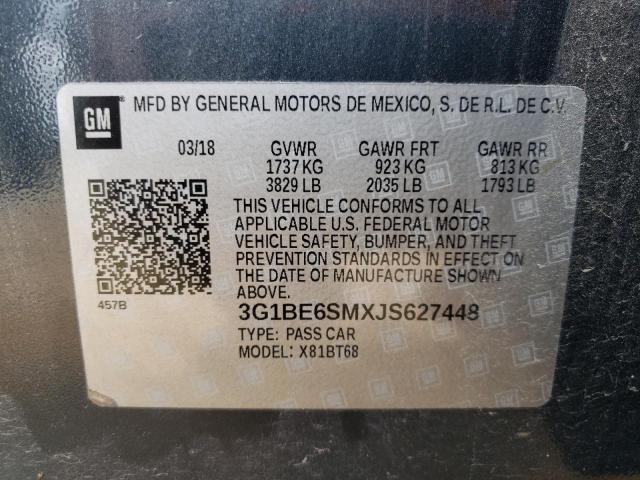 3G1BE6SMXJS627448 - 2018 CHEVROLET CRUZE LT GRAY photo 13