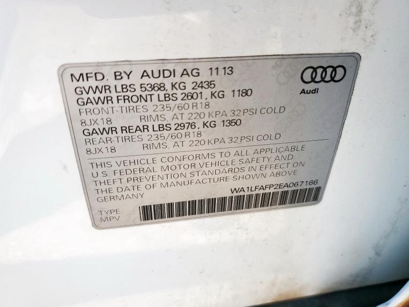 WA1LFAFP2EA067166 - 2014 AUDI Q5 PREMIUM PLUS WHITE photo 12