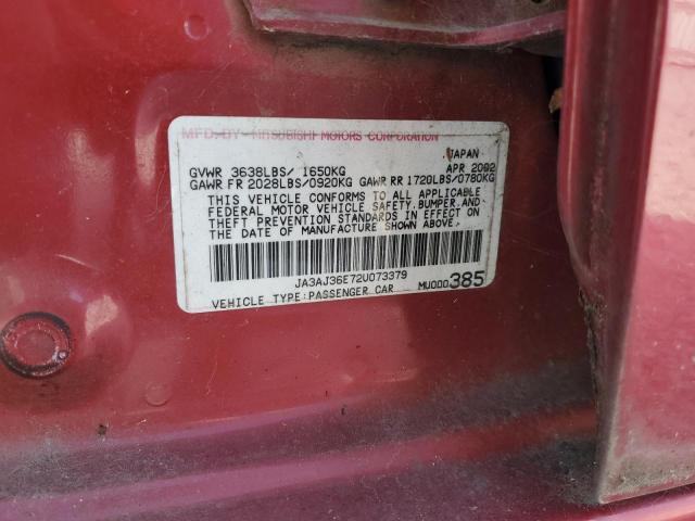 JA3AJ36E72U073379 - 2002 MITSUBISHI LANCER LS RED photo 12