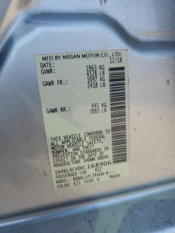 1N4BL4CV0KC168906 - 2019 NISSAN ALTIMA SR SILVER photo 12