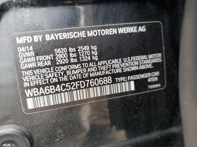 WBA6B4C52FD760688 - 2015 BMW 650 XI GRAN COUPE BLACK photo 12