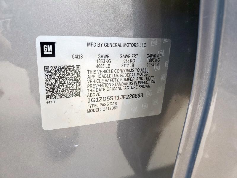 1G1ZD5ST1JF228693 - 2018 CHEVROLET MALIBU LT 灰色 照片 12