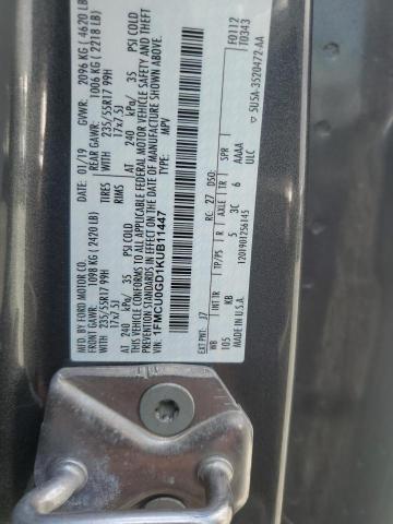 1FMCU0GD1KUB11447 - 2019 FORD ESCAPE SE 灰色 照片 12