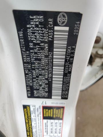 4T1BK1EB7EU127942 - 2014 TOYOTA AVALON BASE Білий фото 12