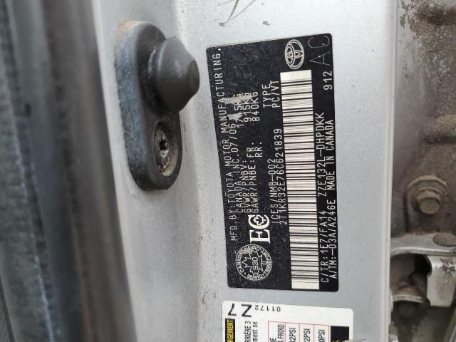 2T1KR32E76C621839 - 2006 TOYOTA COROLLA MA XR SILVER photo 12