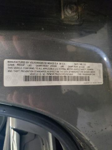 3VW1K7AJ1CM322160 - 2012 VOLKSWAGEN JETTA BASE 灰色 照片 12
