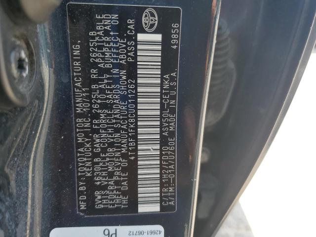 4T1BF1FK8CU011262 - 2012 TOYOTA CAMRY BASE BLACK photo 12