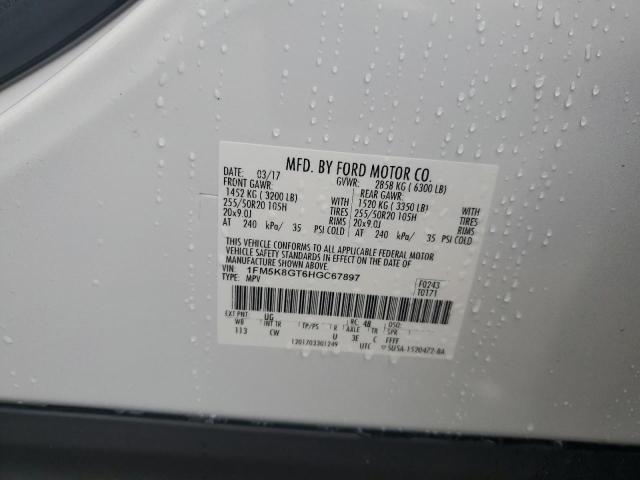 1FM5K8GT6HGC67897 - 2017 FORD EXPLORER SPORT Weiß Foto 13