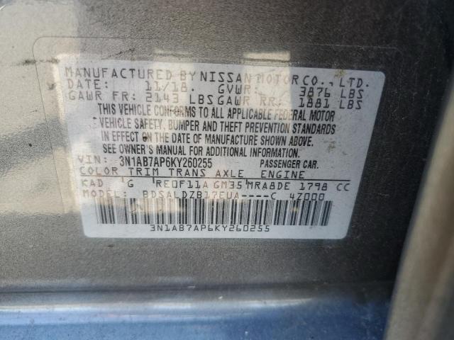 3N1AB7AP6KY260255 - 2019 NISSAN SENTRA S GRAY photo 12