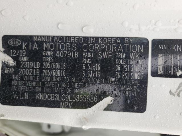 KNDCB3LC9L5369686 - 2020 KIA NIRO LX WHITE photo 12