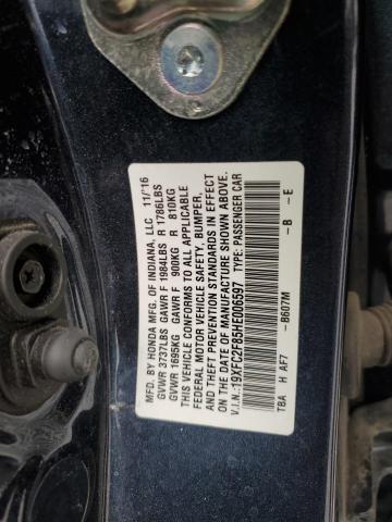 19XFC2F85HE006597 - 2017 HONDA CIVIC EX BLUE photo 13