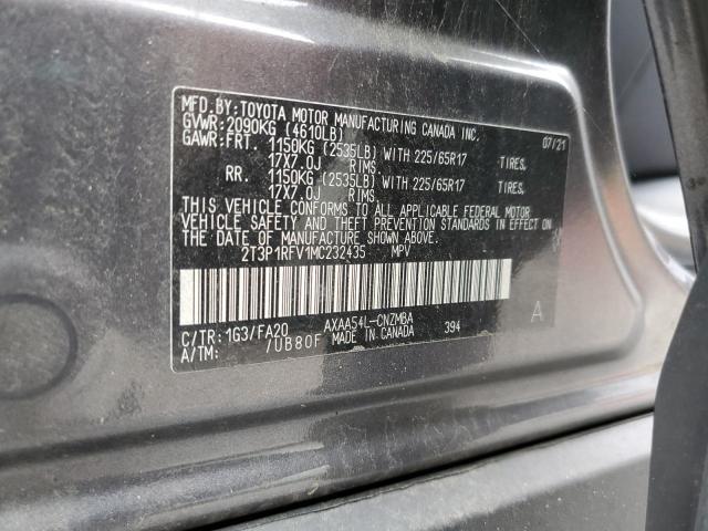 2T3P1RFV1MC232435 - 2021 TOYOTA RAV4 XLE CHARCOAL photo 13