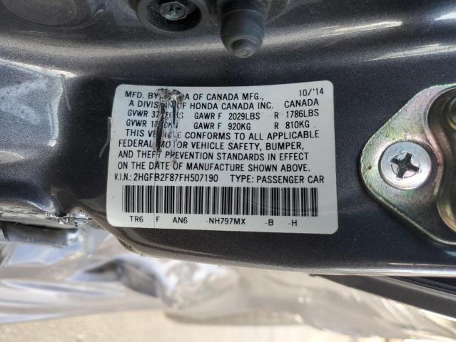 2HGFB2F87FH507190 - 2015 HONDA CIVIC EX CHARCOAL photo 12