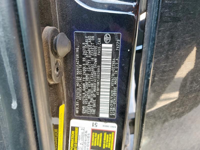 4T1B11HK1JU628849 - 2018 TOYOTA CAMRY L შავი ფოტო 12