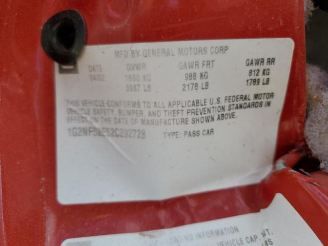 1G2NF52E52C292728 - 2002 PONTIAC GRAND AM SE1 RED photo 13