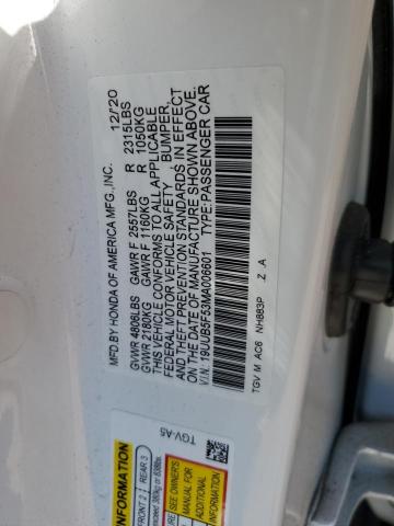 19UUB5F53MA006601 - 2021 ACURA TLX TECH A WHITE photo 12