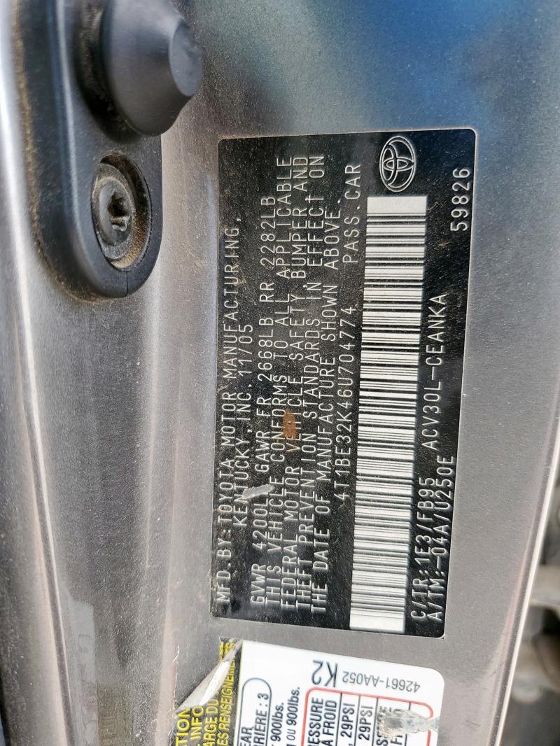 4T1BE32K46U704774 - 2006 TOYOTA CAMRY LE 灰色 照片 12