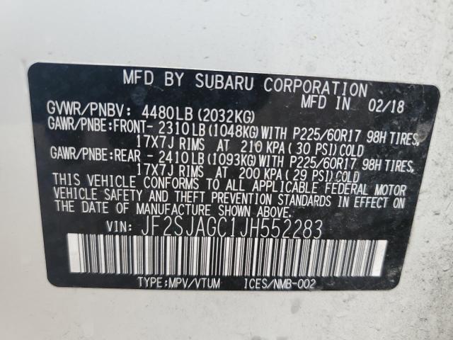 JF2SJAGC1JH552283 - 2018 SUBARU FORESTER 2.5I PREMIUM 白色 照片 12